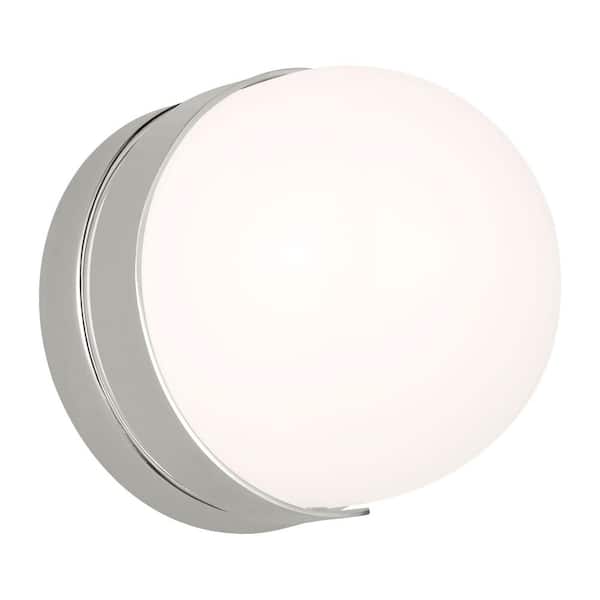 Generation Lighting Syrie Small 5 in. 1-Light Polished Nickel Integrated LED Bathroom Vanity Light with Milk Glass Shades