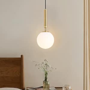 5.9 in. Dia 1-Light Brass Globe Mini Pendant Light with Frosted Glass for Kitchen Island Dining Room