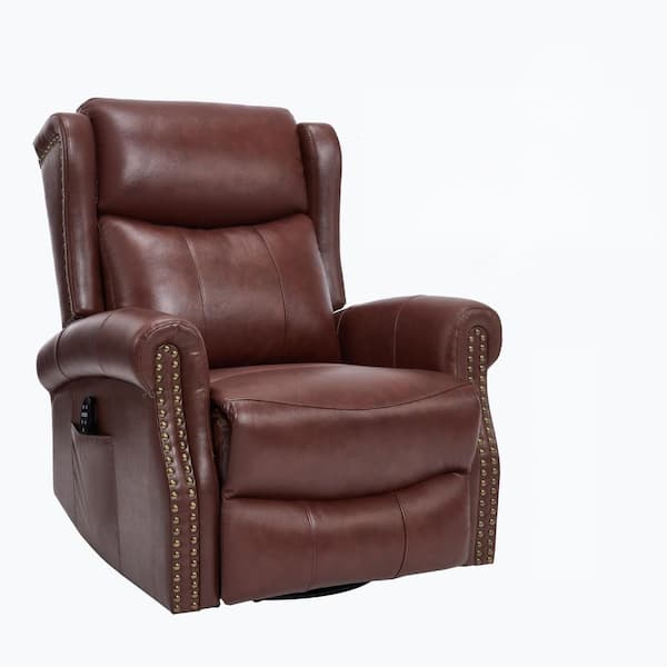 Red Genuine Leather Swivel Rocker Manual Recliner with Heat and Massage