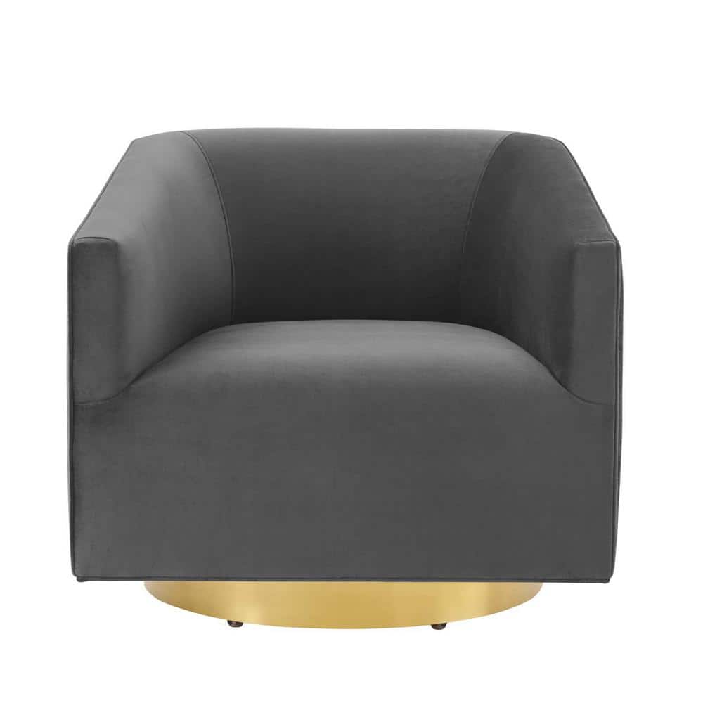 Elegant Gold Charcoal Velvet Barrel Swivel Accent Chair