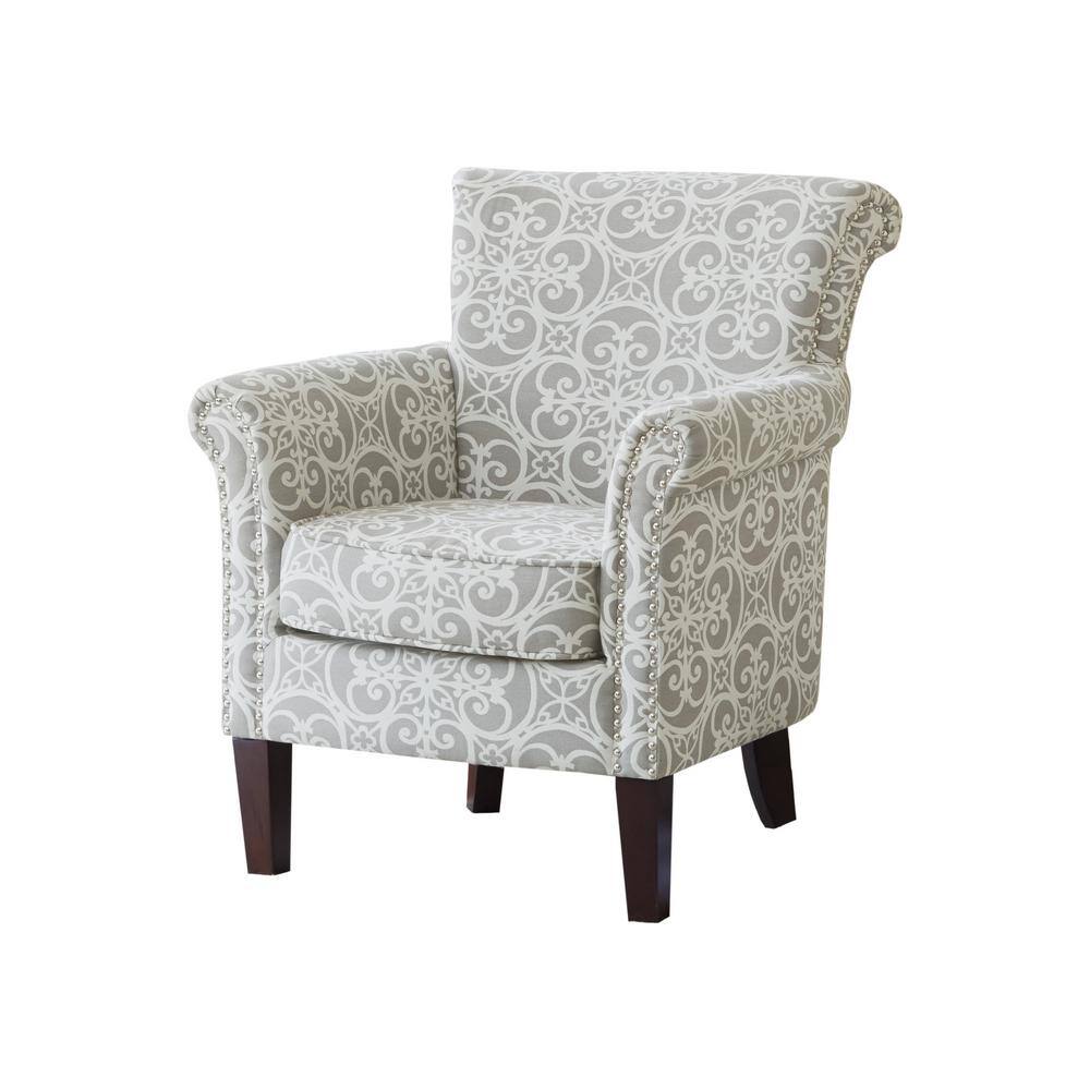 Gray Geometric Wood Accent Chair with Nailhead Trim