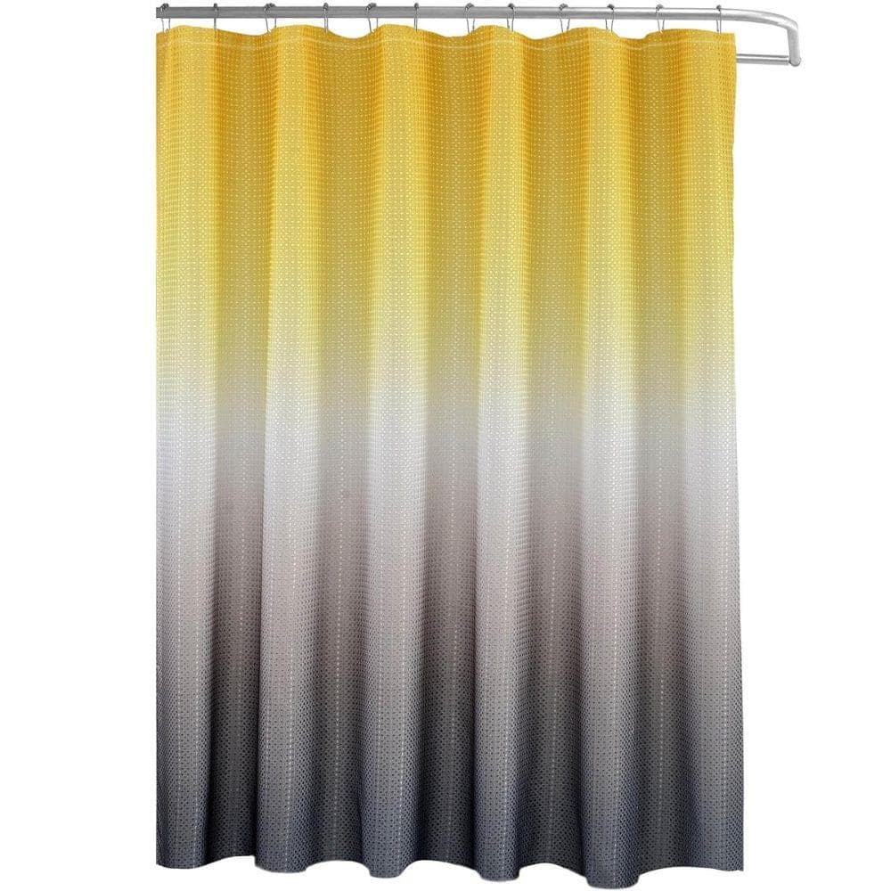 Washable 70 in. W x 72 in. L Fabric Textured Shower Curtain with 12-Easy Gl