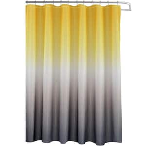 Washable 70 in. W x 72 in. L Fabric Textured Shower Curtain with 12-Easy Glide Metal Rings in Yellow-Grey