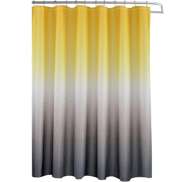Aoibox Washable 70 in. W x 72 in. L Fabric Textured Shower Curtain with 12-Easy Glide Metal Rings in Yellow-Grey