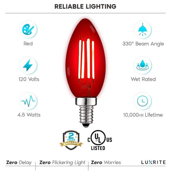 6-Pack LED Red Light Bulbs - 15W Equivalent G45, 1W, 120V, E26 Base - Non-dimmable, For String Lights, Window Candles, Table Lamps