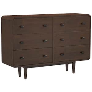 Modern Solid Wood Walnut Brown 6-drawer Shelby 47 in. W Bedroom Dresser