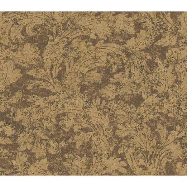 The Wallpaper Company 56 sq. ft. Brown Large Leaf Swirl Wallpaper