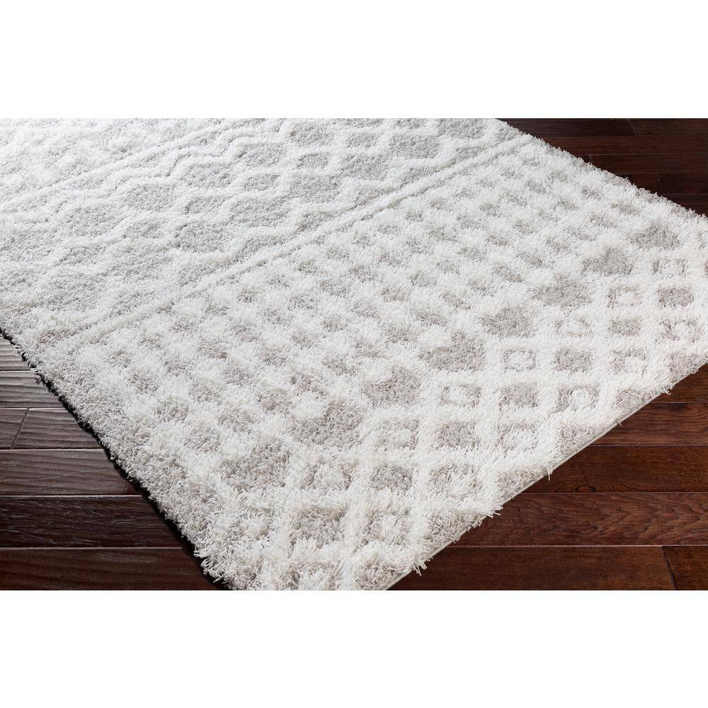 Off-White and Light Gray Moroccan Shag Area Rug, 10' x 14'