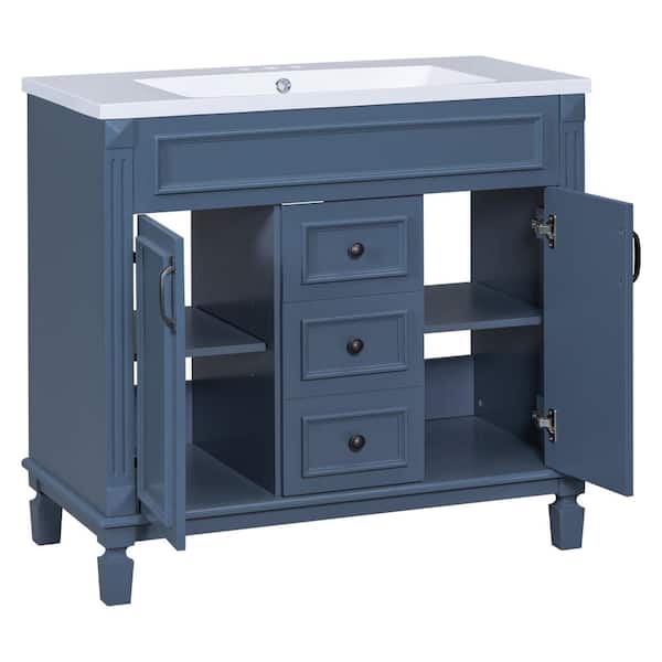 Magic Home 24 in. Modern Bathroom Vanity Storage Freestanding Cabinet with Tip-Out Drawer and Single Top Sink, Blue
