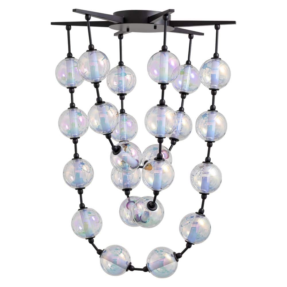 Pearla 86-Watt 1 Light Matte Black Integrated LED Pendant Light with Iridescent Glass Shade price history on PriceWatchPro