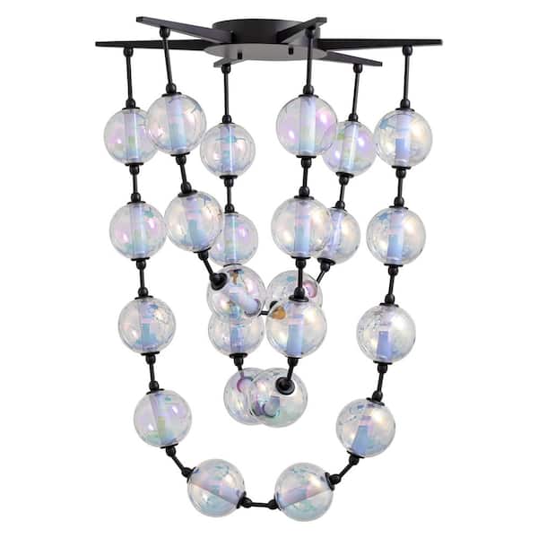 Pearla 86-Watt 1 light Matte Black Integrated LED Pendant Light with Iridescent Glass Shade