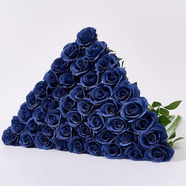 17.6 in. tall Navy Blue and burgundy Artificial Roses with Stems