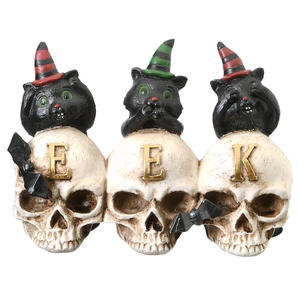 National Tree Company 5 in. EEK Skulls with Black Cats