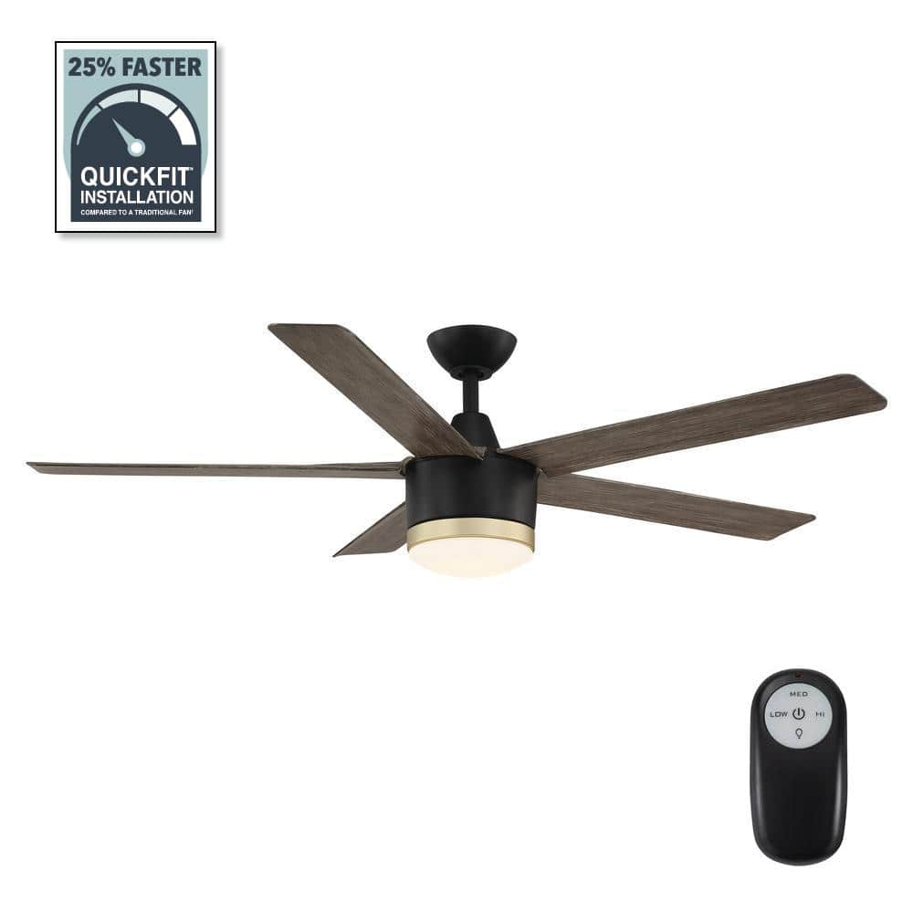 Home Decorators Merwry 52 in LED Indoor outlet Matte Black Ceiling Fan Light Remote