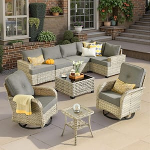 XIZZI Tuscany 9 Pieces Wicker Outdoor Patio and Swivel Rocking