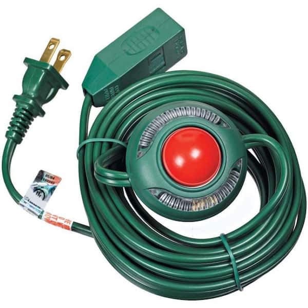 Southwire Lighted, 15ft 18/2 Indoor Extension Cord with 3 Outlet Cube Tap End and Foot Switch, Green.