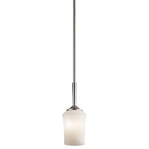 Aubrey 1-Light LED Brushed Nickel Transitional Shaded Kitchen Mini Pendant Hanging Light with Satin Etched Glass