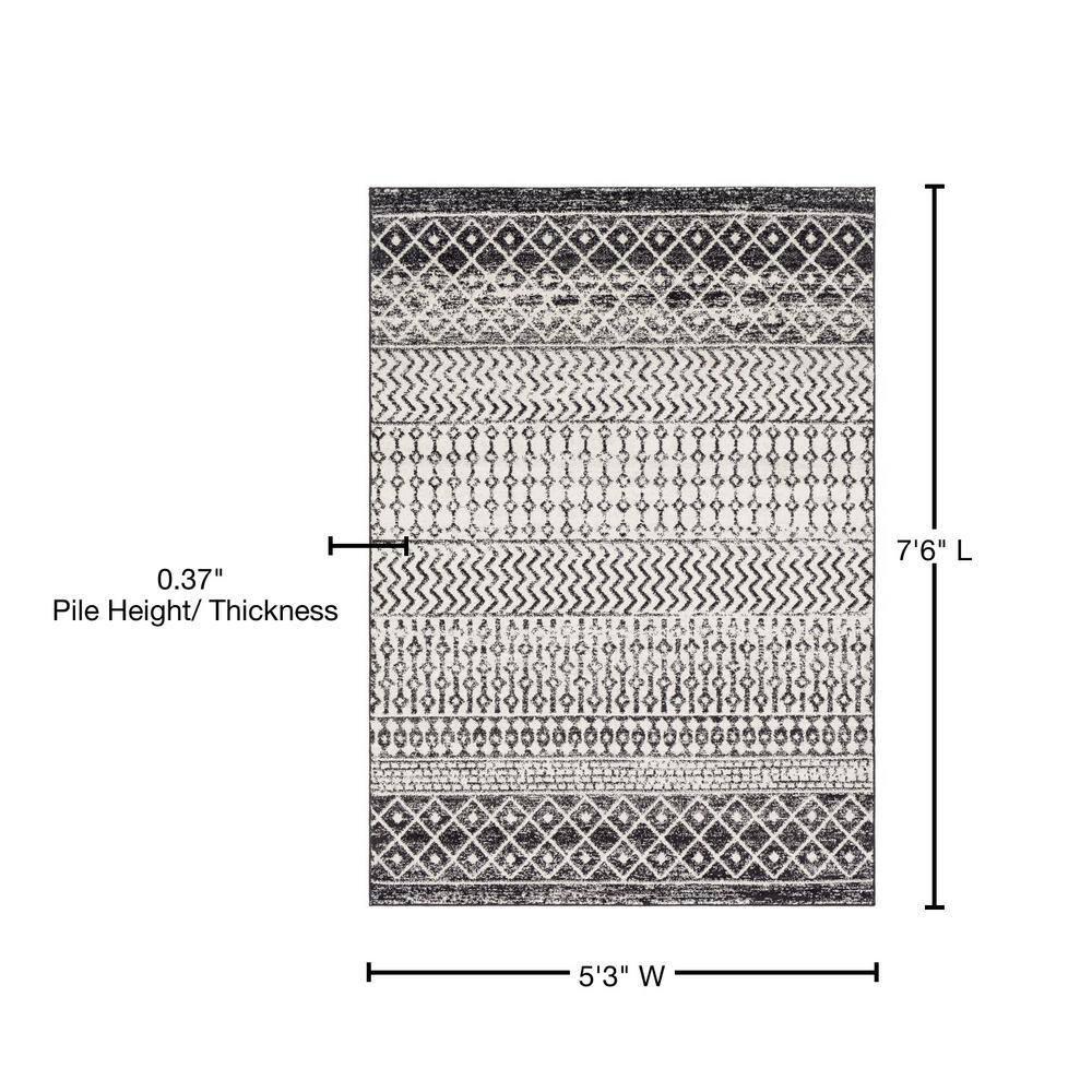 Black and White 5' x 7' Moroccan Pattern Synthetic Area Rug