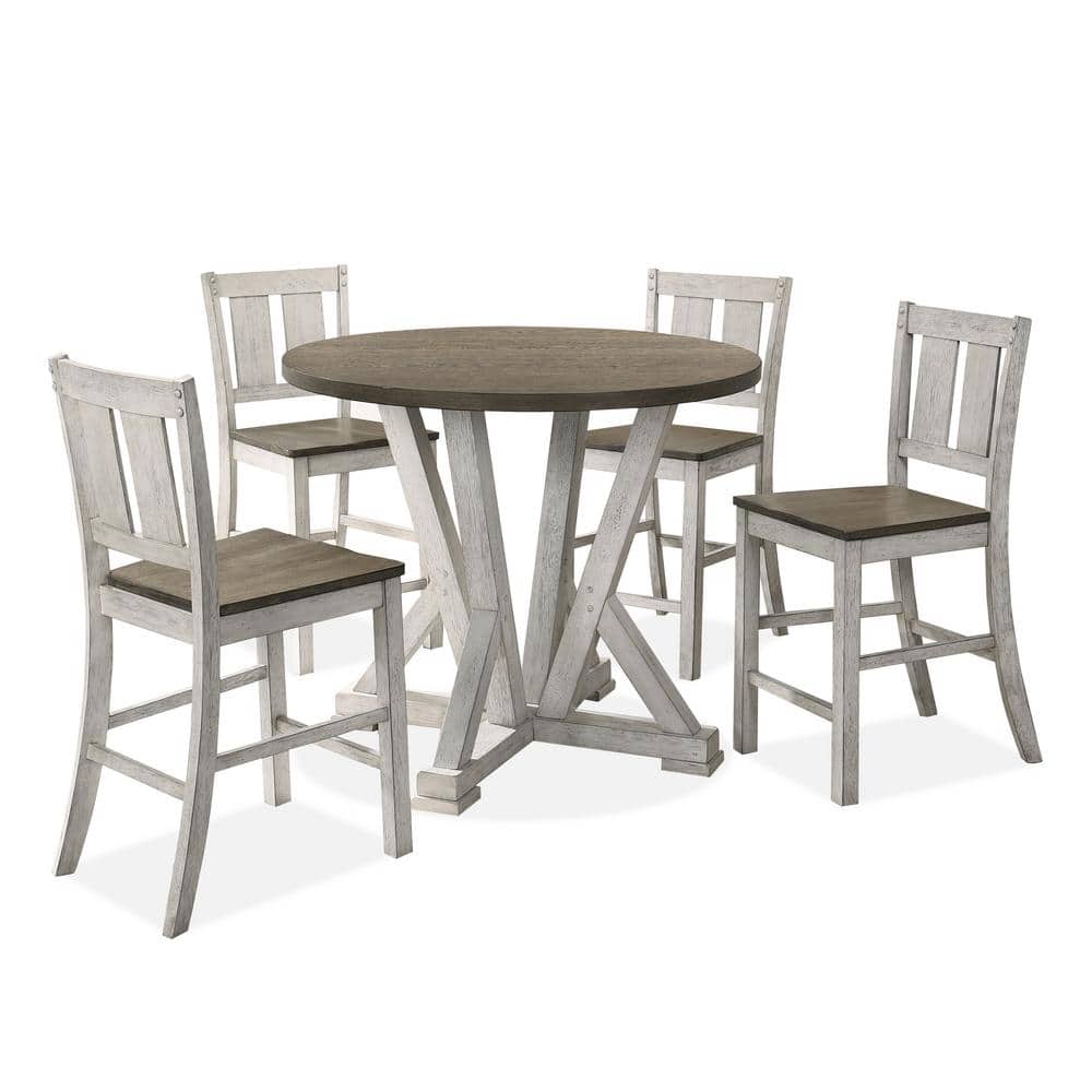 Furniture of America Rhysdee 5-Piece Round Light Gray and White Wood Top  Counter Height Dining Table Set IDF3289BRRPT5PC - The Home Depot