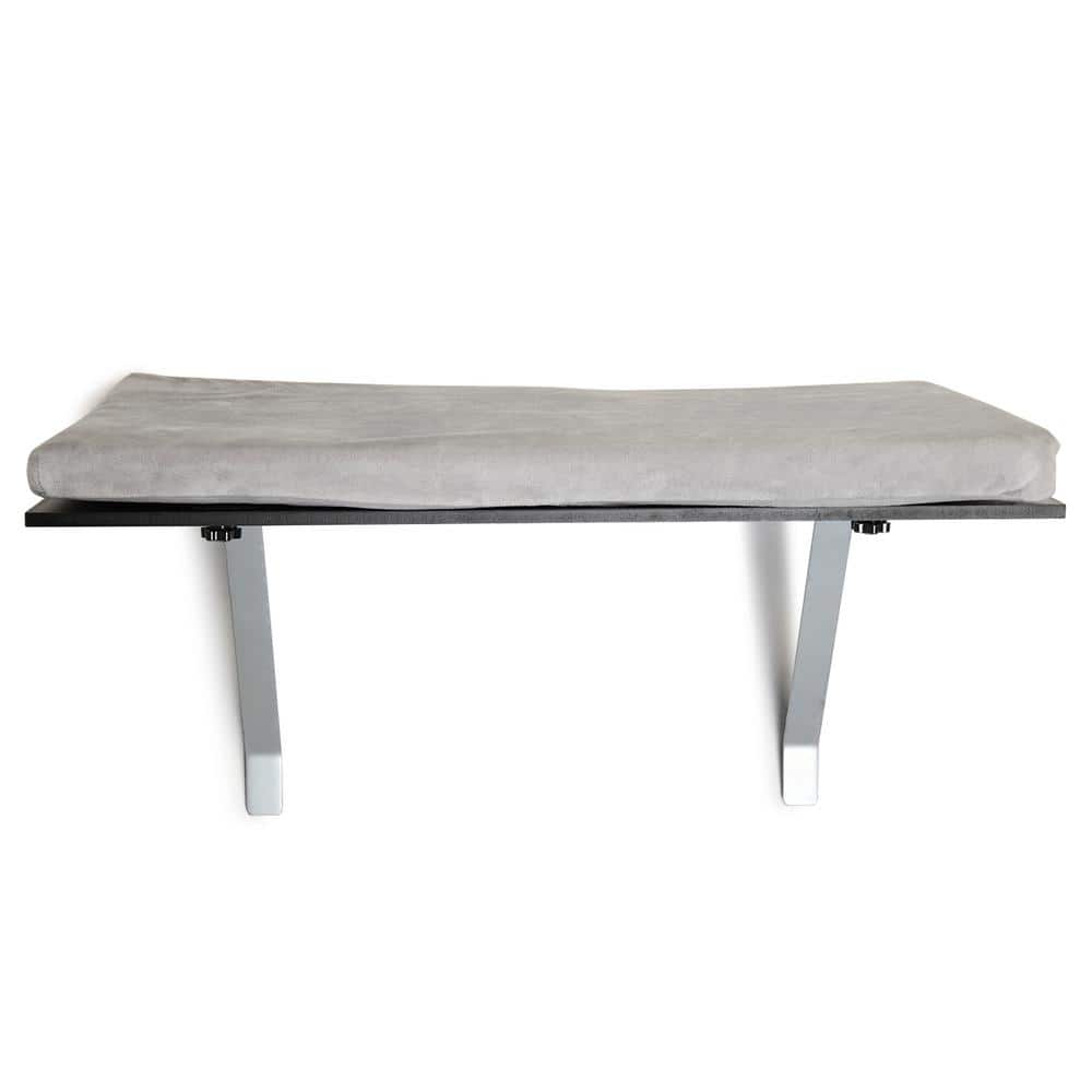 Gray Velvet Cushion Cat Perch Window Mounted Shelf