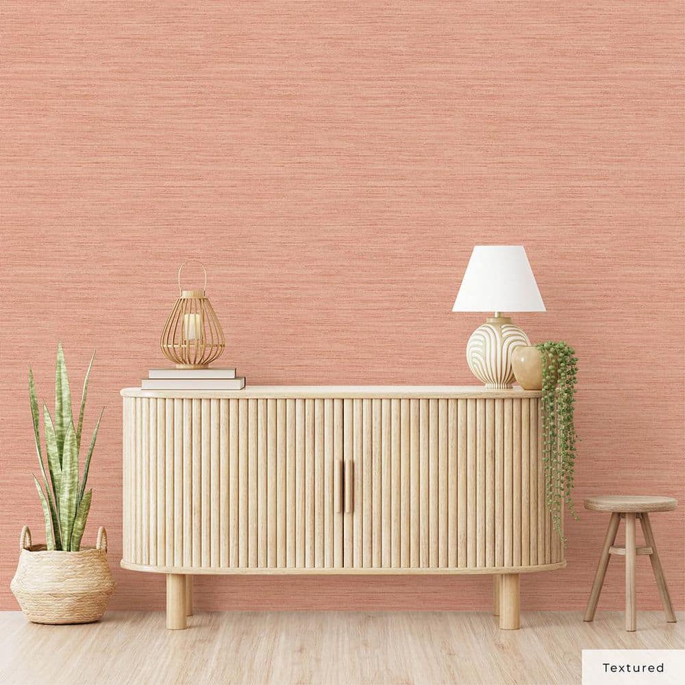 Salmon Faux Grasscloth Peel and Stick Wallpaper, 20.5" x 198"