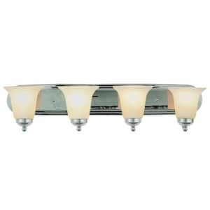 Cabernet Collection 30 in. 4-Light Polished Chrome Bathroom Vanity Light Fixture with White Marbleized Glass Shades