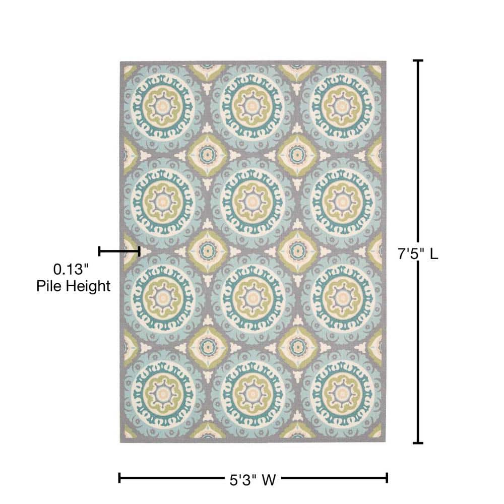Jade Medallion Flat Woven Synthetic 5' x 7' Rug