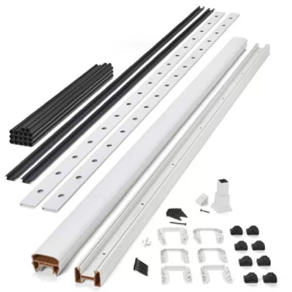 Transcend 8 ft. x 42 in. Classic White Composite Stair Deck Rail Kit with Black Round Aluminum Balusters