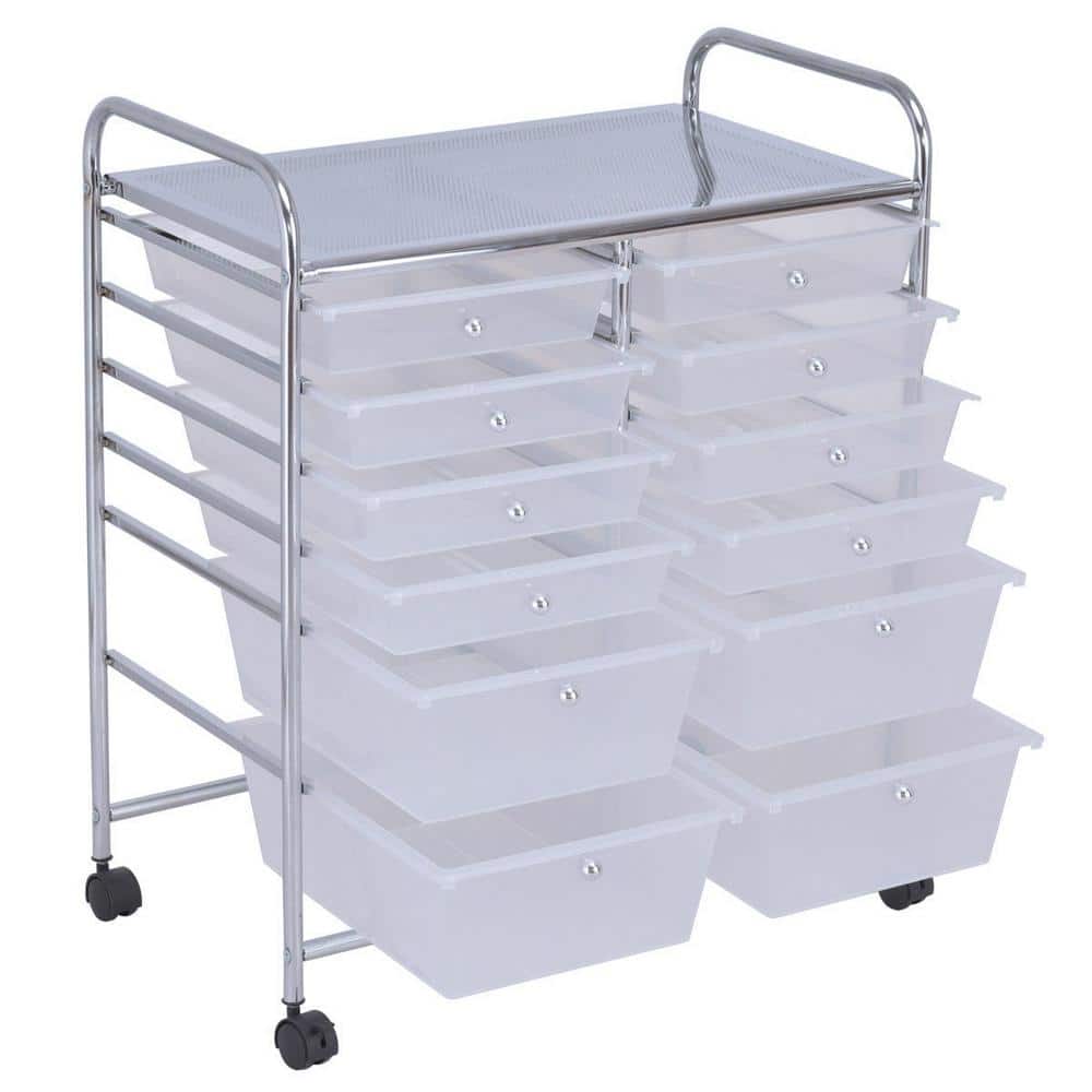 Semitransparent 12-Drawer Rolling Storage Cart with Chrome Frame