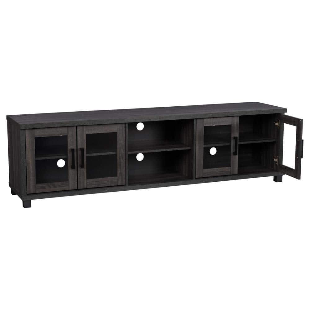 Fremont 84" Dark Gray Engineered Wood TV Stand with Glass Cabinets