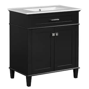 30 in. W x 18.3 in. D x 34 in. H Single Sink Bath Vanity in Black with White Ceramic Top and Adjustable Shelf