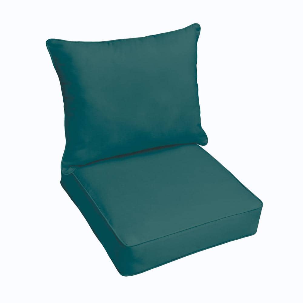 23 in. x 25 in. Deep Seating Outdoor Pillow and Cushion Set in Solid Peacoc