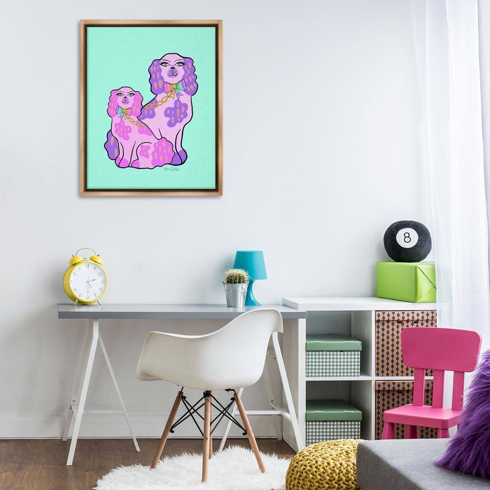 Funky Glam Dogs on Turquoise by Katie Conley Brown Floater Frame Animal Graphic Art Print 31 in. x 25 in. price history on PriceWatchPro