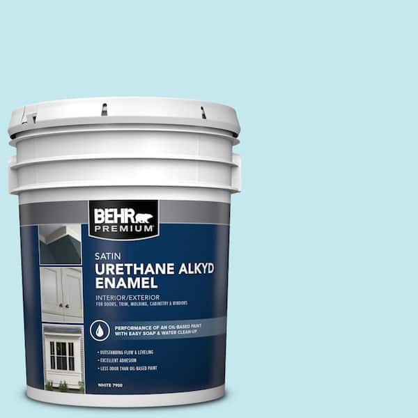 BEHR PREMIUM 5 gal. #P480-1 Niagara Mist Urethane Alkyd Satin Enamel Interior/Exterior Paint
