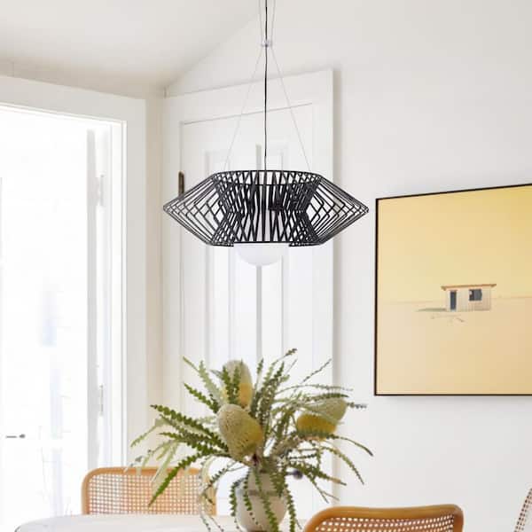 Frankfort 1-Light Black/White Chandelier with White Glass Shade