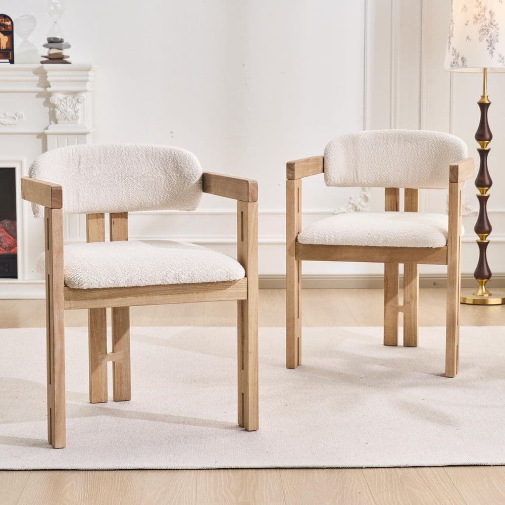 Jorland Modern Beige Fabric Upholstered Solid Wood Dining Arm Chairs with Curved Backrest, Natural Finish (Set of 2) price history on PriceWatchPro