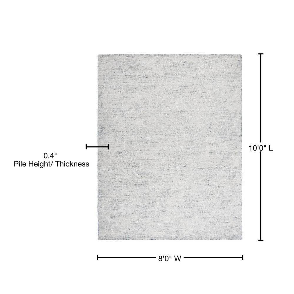 Handmade Dark Grey and Ivory Floral Wool Area Rug, 8' x 10'