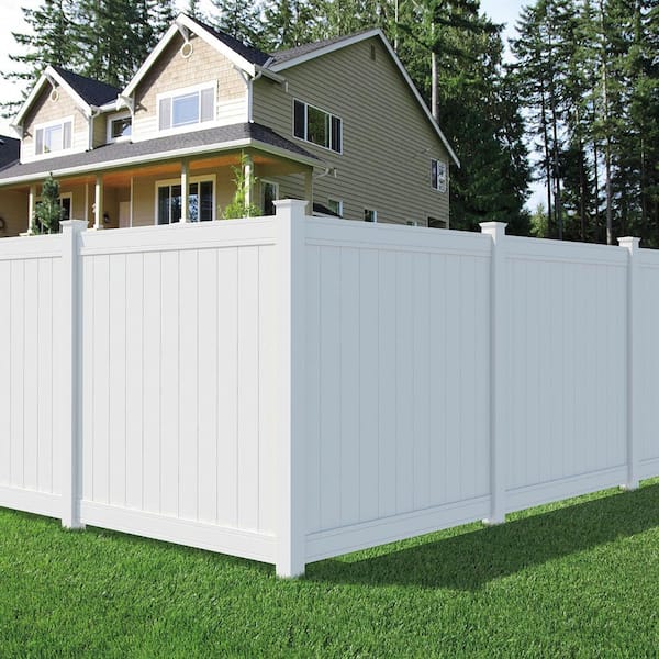 Pro Series 5 in. x 5 in. x 8 ft. White Vinyl Woodbridge Routed Corner Fence Post