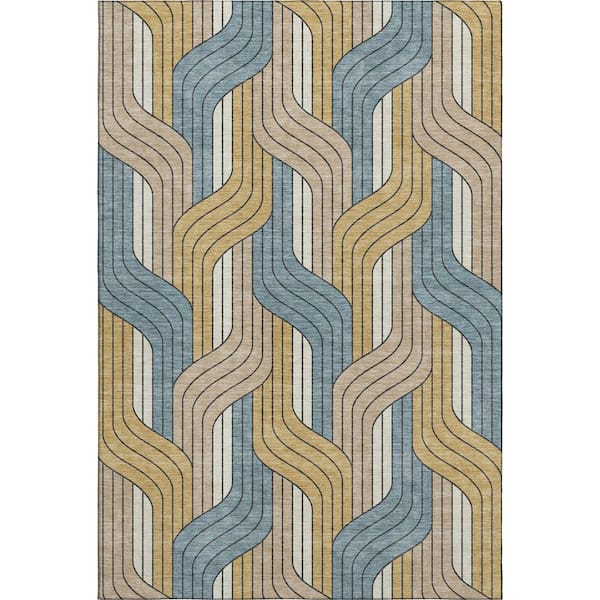 Mayfield Premium Machine Washable Abstract AMF2422 Gold 5 ft. x 7 ft. 6 in. Area Rug