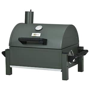 Charcoal BBQ Grill Galvanized Steel Wood Smoker in Dark Green with Ash Catcher and Built-in Thermometer