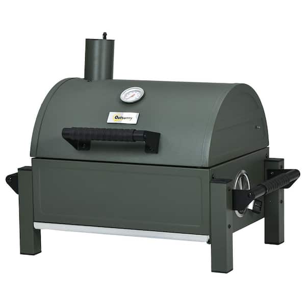 Out sunny Charcoal BBQ Grill Galvanized Steel Wood Smoker in Dark Green with Ash Catcher and Built-in Thermometer