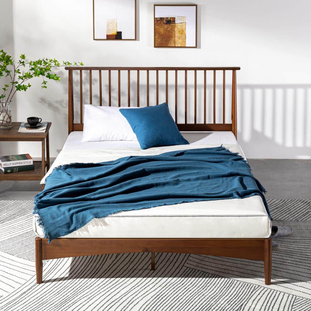 Full Mid-Century Modern Brown Wood Platform Bed