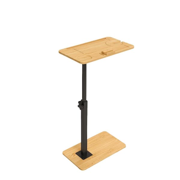 Angel Sar 16.8 in. Bamboo Adjustable Side Table with 360° Rotating Phone Holder, Sofa Tray Table for Couch Arm