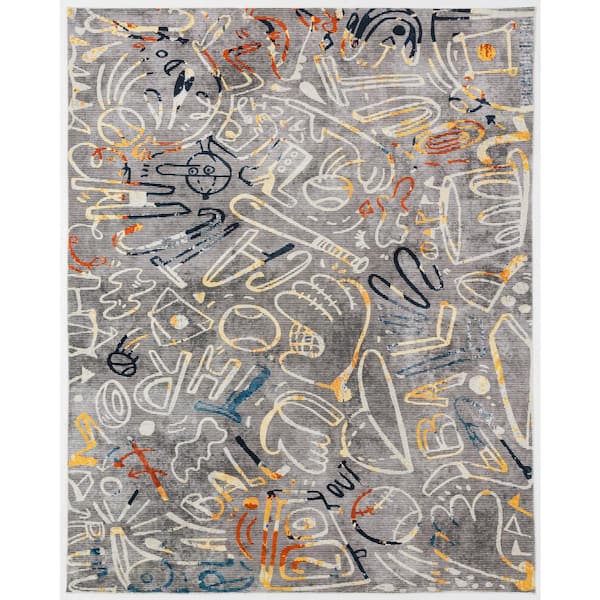 Sportsglyphs Multi-Colored 6 ft. Round Abstract Area Rug