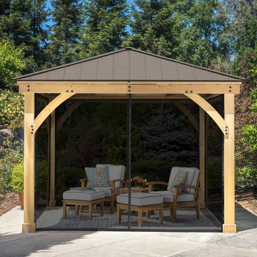 DIY Meridian 10 ft. x 10 ft. Cedar Wood Outdoor Patio Gazebo Kit with Hardtop Metal Roof and UV resistant Phifer Mesh price history on PriceWatchPro