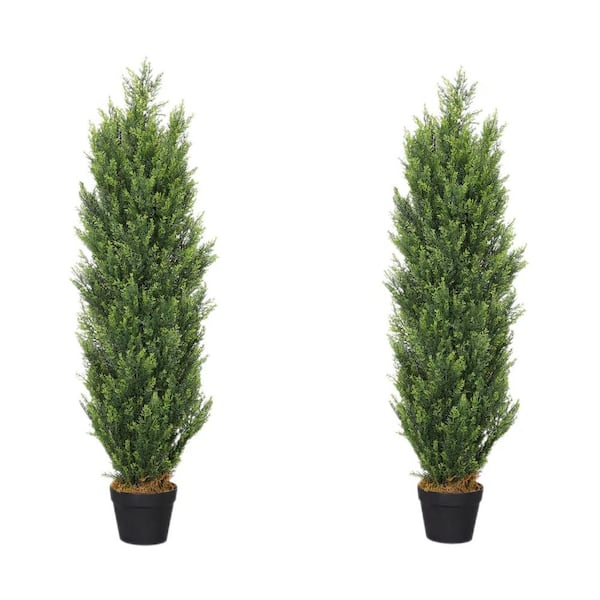Unbranded 4 ft. Christmas-Like Artificial Cedar Cypress Plant Tree, Faux Boxwood Pine, for Daily and Hoilday Home Decor (Set of 2)