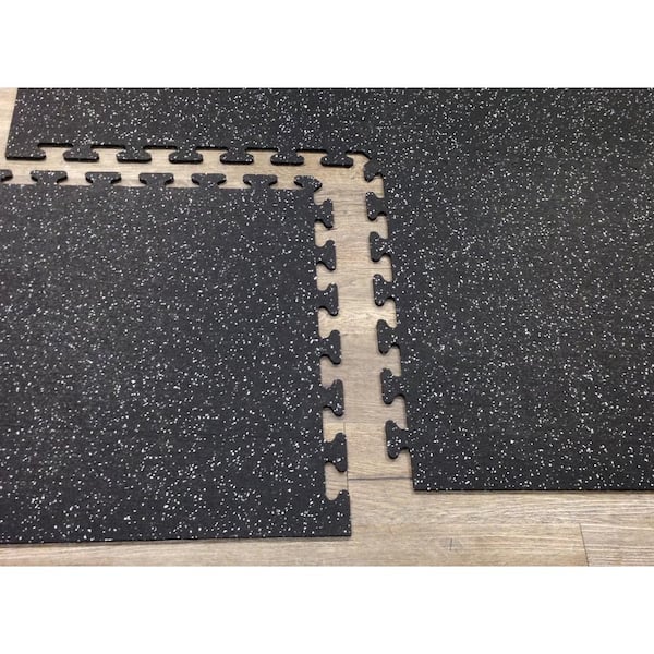 Black with Gray Speck 24 in. x 24 in. Finished Side Recycled Rubber Floor Tile (16 sq. ft./ case)