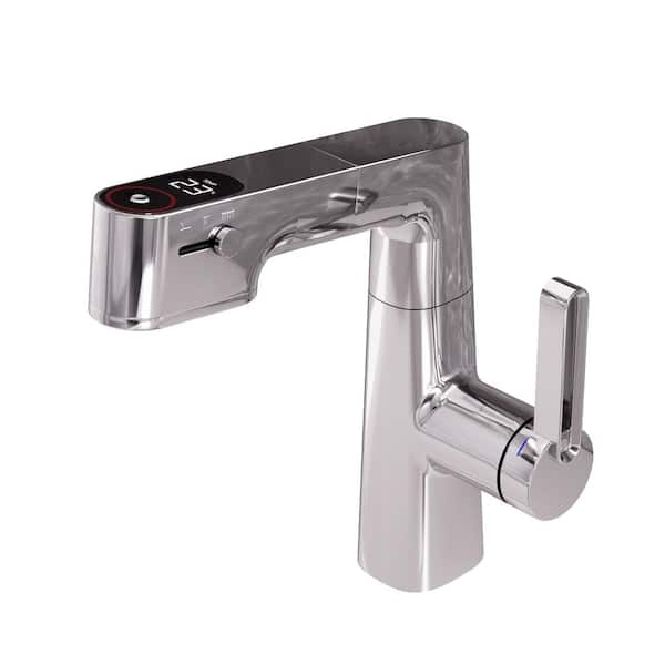 4 in. Centerset Single Level Handle Mid Arc Bathroom Faucet with Digital Display in Chrome