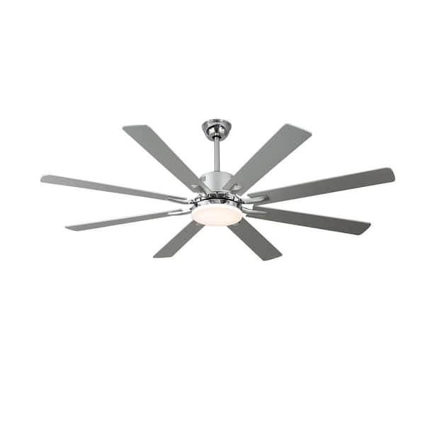 72 in. Indoor Chrome Standard Dimmable Ceiling Fan with LED Light and Remote, 8 Reversible Blades