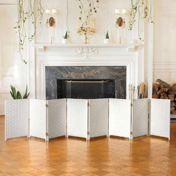 Oriental Furniture 2 ft. Short Woven Fiber Folding Screen - 8 Panel - White